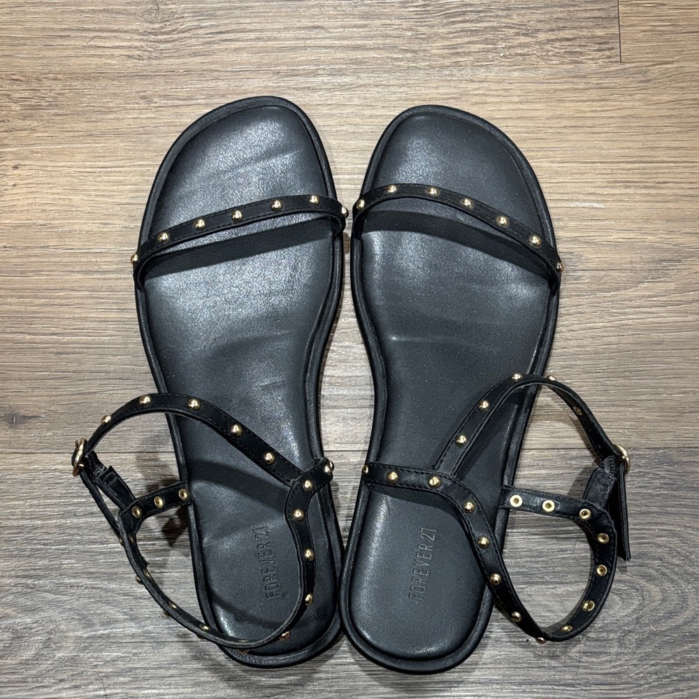 Forever 21 Black Sandals with Gold Accents